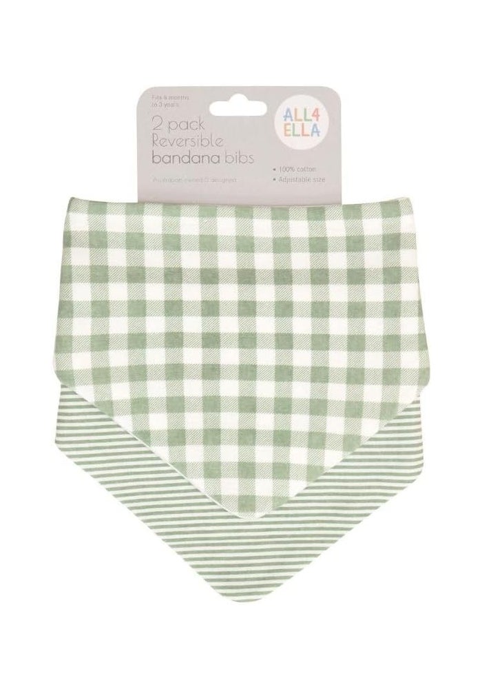 All4Ella Bandana Bibs 2 Pack - Gingham Sage - Image 3